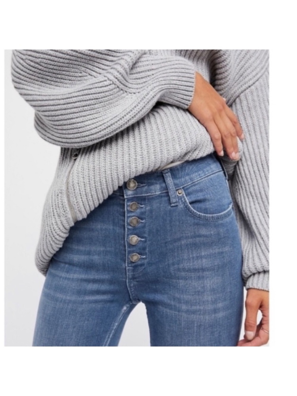 Free People button fly skinny jeans w/ raw hem size 27